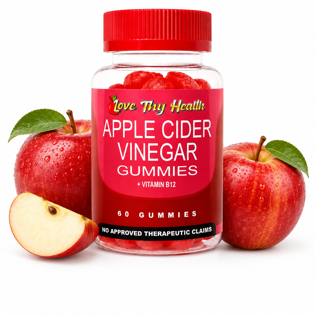Apple Cider Vinegar Gummies bottle next to fresh apples